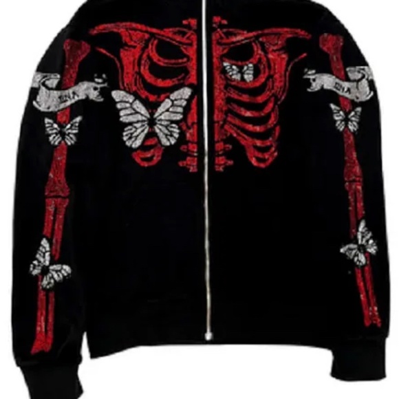 A red  Rhinestone skeleton jacket - Picture 2 of 2